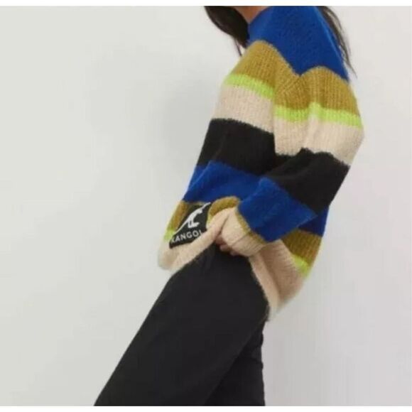 NWOT Kangol X H&M Wool Blend Chunky Striped Knit Oversized Sweater Women's M - Picture 2 of 12